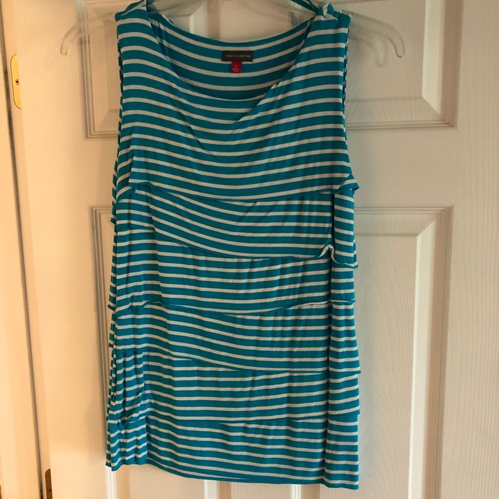 Vince Camuto striped tank in blue and white.